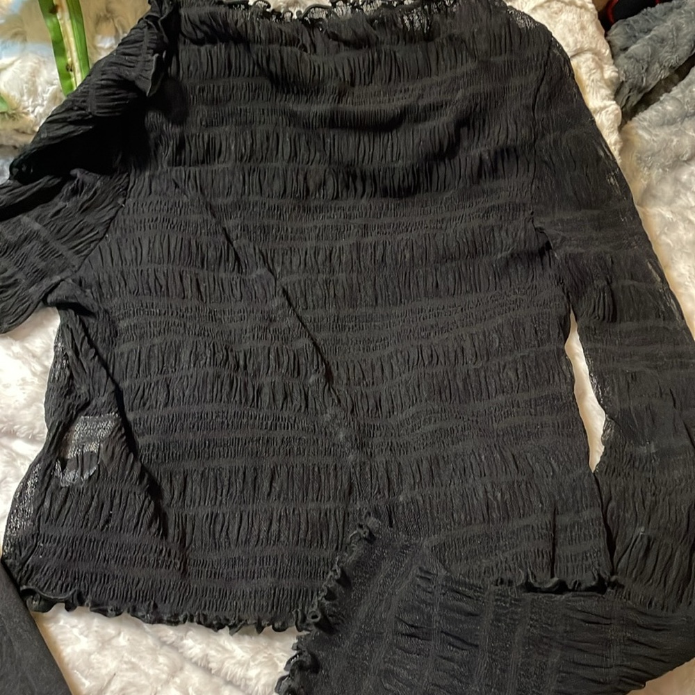 Lot of 2 Tops/ 2 Black Tops SHEIN SZ:M 1 Tank w ribbing 1 sheer long sleeves NEW - Picture 7 of 11
